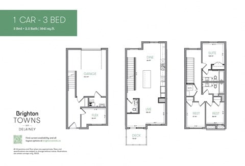 Floor plan for 3 beds, 2.5 baths, 1641 sqft